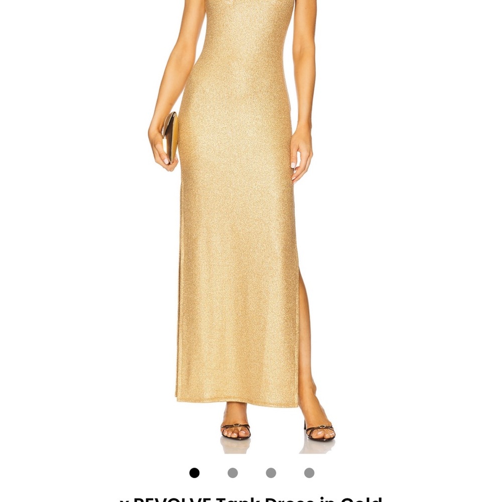 Luli Fama Gold Halter Maxi Gown with Slit